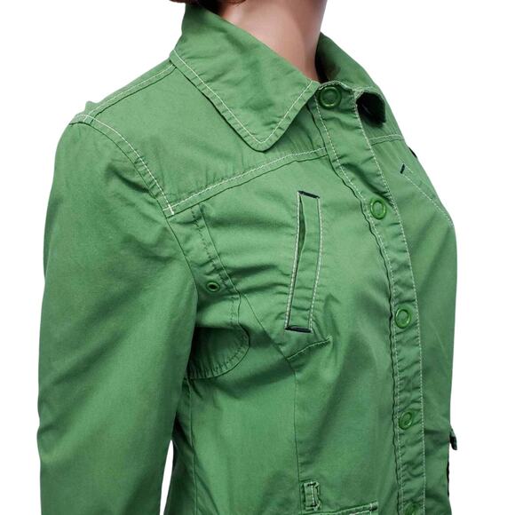 Ann Taylor LOFT Jacket Safari Utility Style Sz 8 Green Snap Closure Vintage y2k - Picture 5 of 12